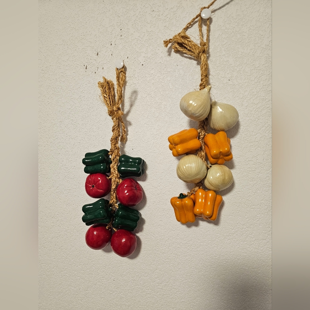 Vintage Decorative Hanging Ceramic Vegetables Peppers, Onions. And Tomatoes